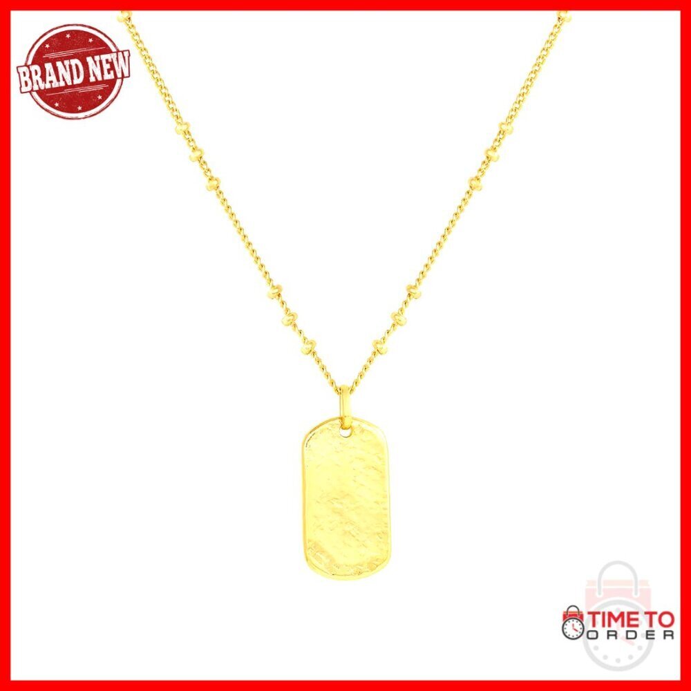 18k Gold Plated Dog Tag Necklace 19 Inch Lightweight Layering Pendant
